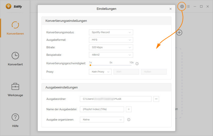 Einstellungen von Sidify