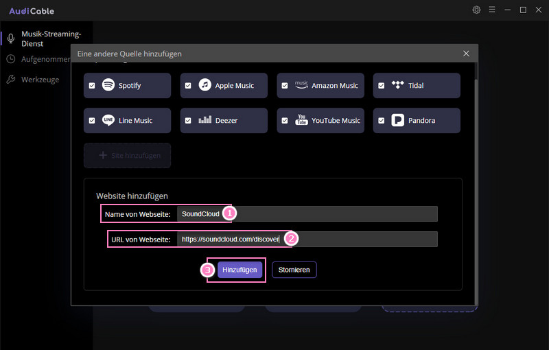 SoundCloud auf AudiCable hinzufügen
