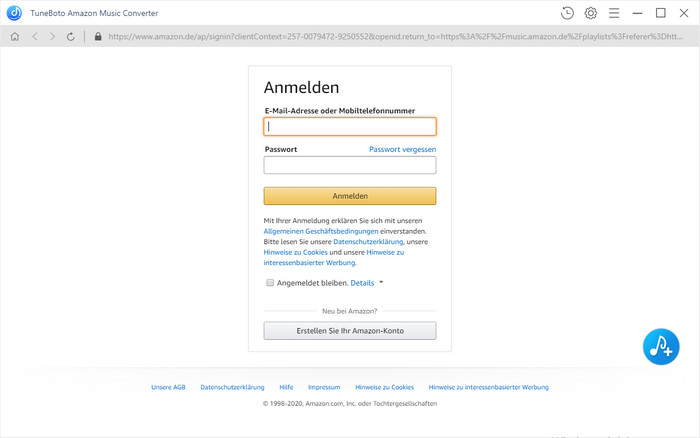 sich bei Amazon Music anmelden